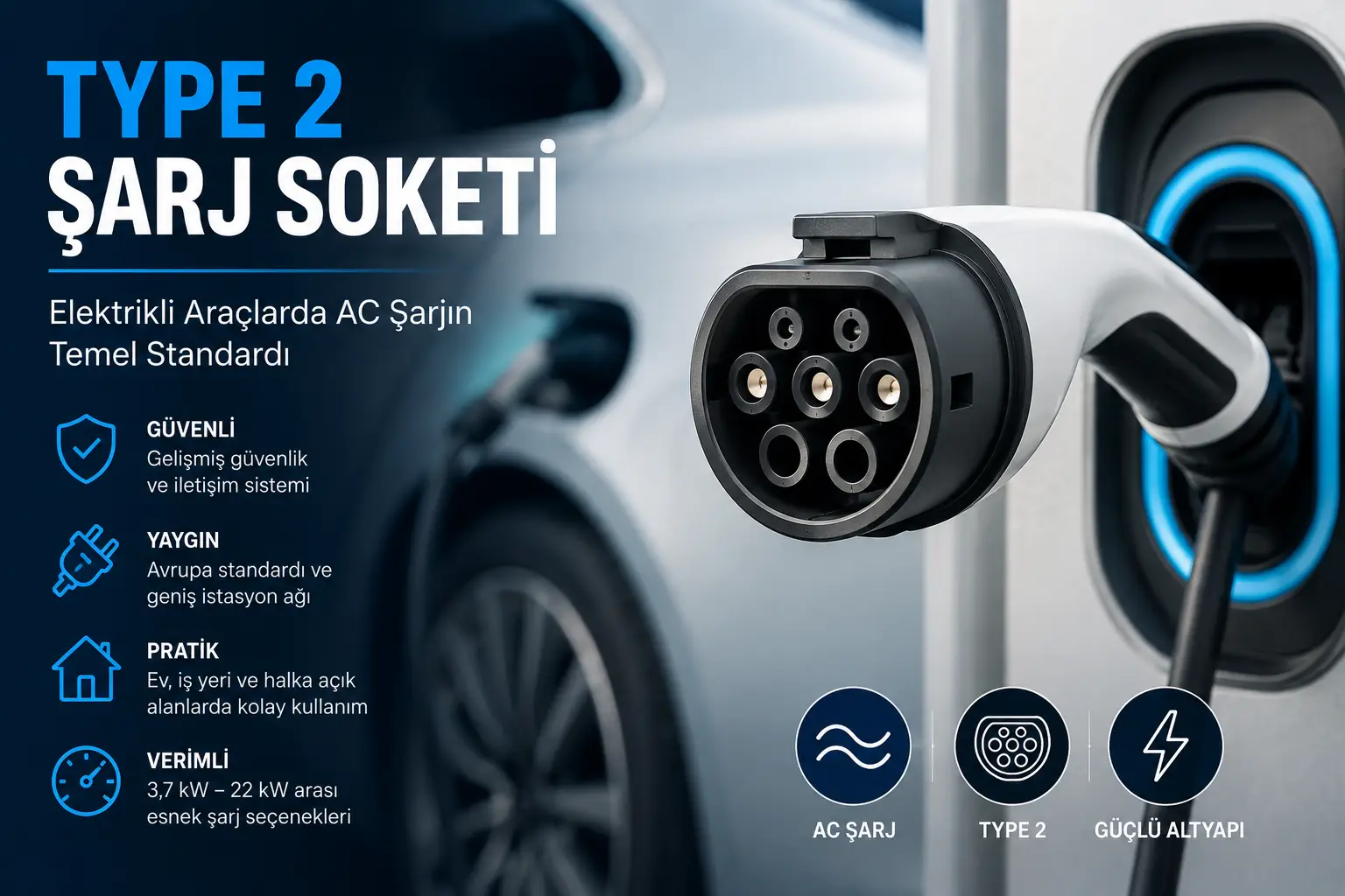 Type 2 Şarj Soketi Nedir? Elektrikli Araçlarda En Yaygın AC Şarj Standardı